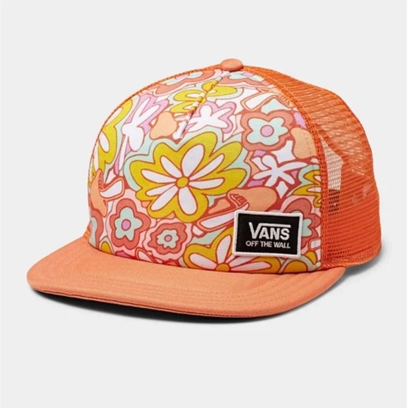 Vans Accessories - Vans Off the wall orange and colorful flowers trucker cap hat NWT